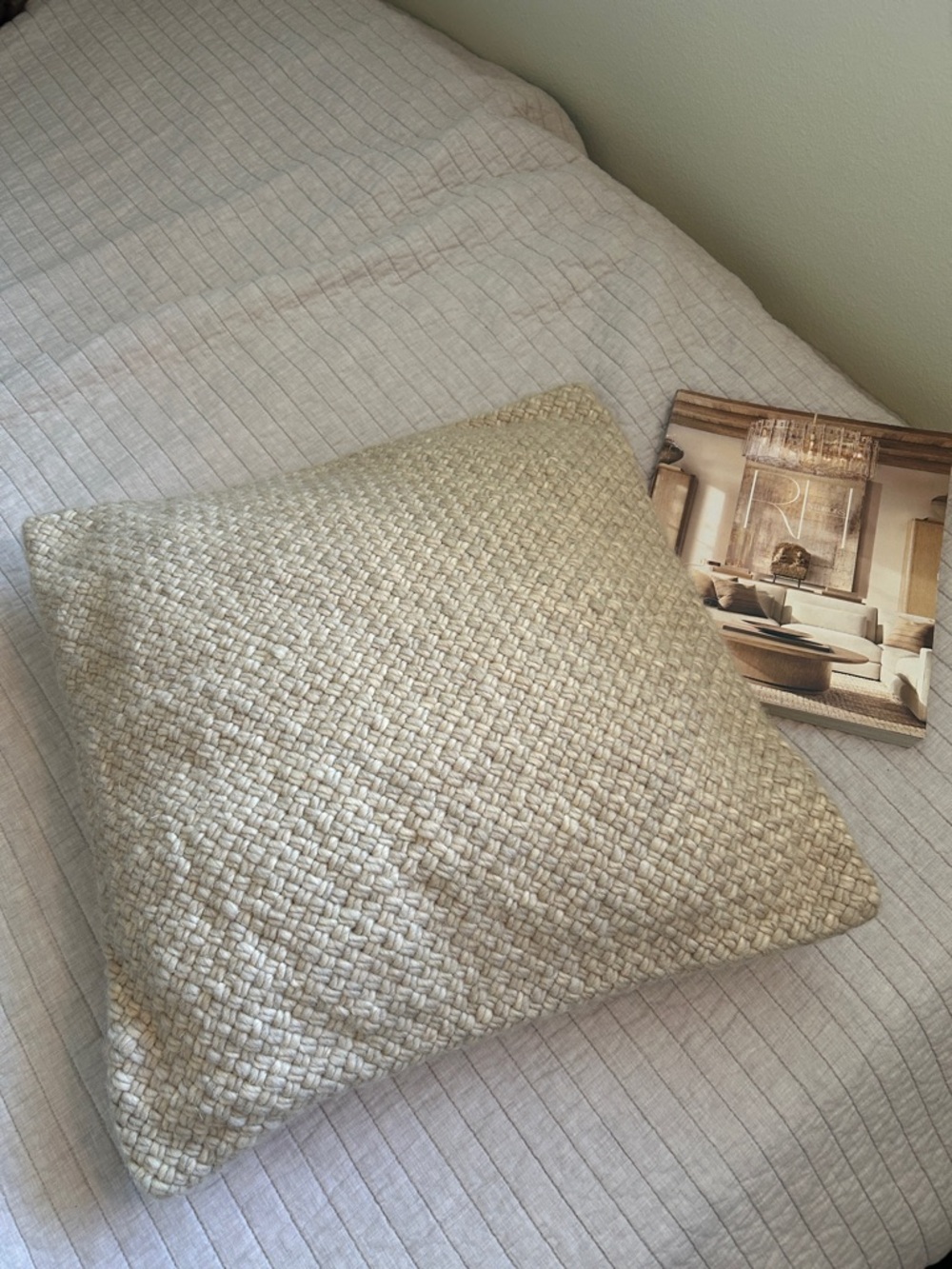 West Elm, Heather cream, neutral boho wool cotton, throw pillow 20X 20